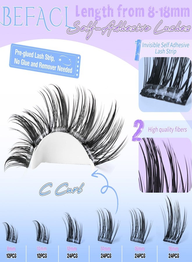 BEFACL Self Adhesive Eyelash Clusters Press on Lash Clusters Pre glued Lashes Wispy Lash Extensions No Glue Needed Manga Lashes Clusters Natural Cluster Eyelash Extensions Kit with Tweezers (8-18mm,C Curl) - Image 2